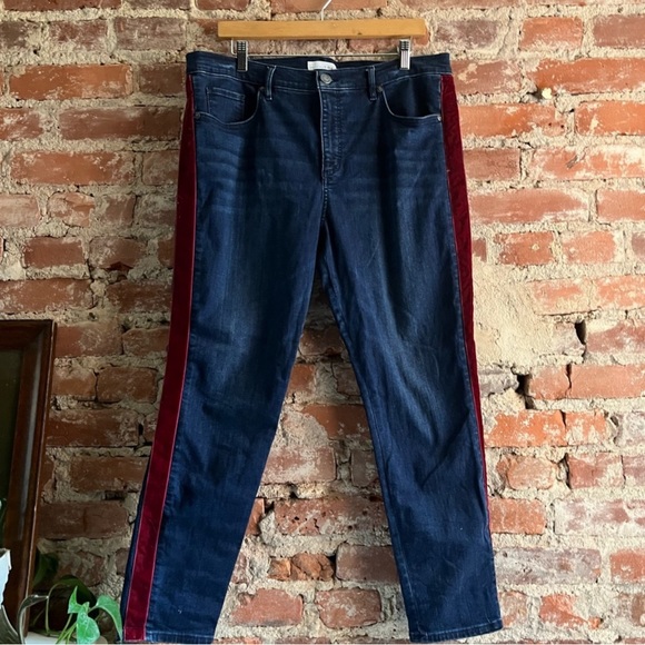 LOFT Velvet Side Stripe Skinny Jeans in Dark Wash - Picture 2 of 6